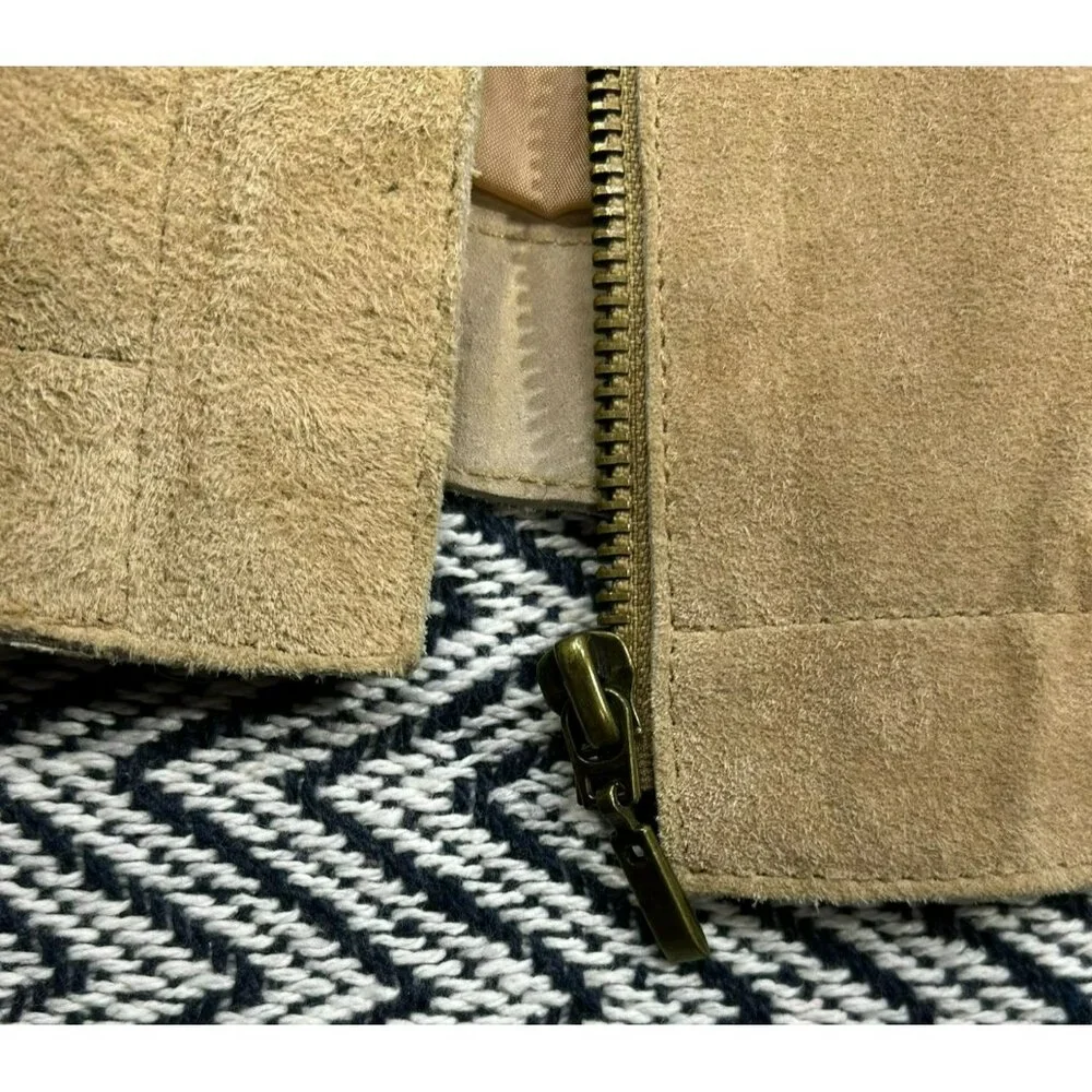 Coldwater Creek Women's Large Beige Faux Suede Jacket Knit Sleeves & Zip Closure - Picture 4 of 6